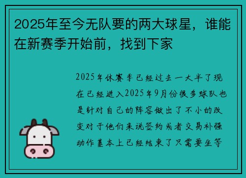 2025年至今无队要的两大球星，谁能在新赛季开始前，找到下家